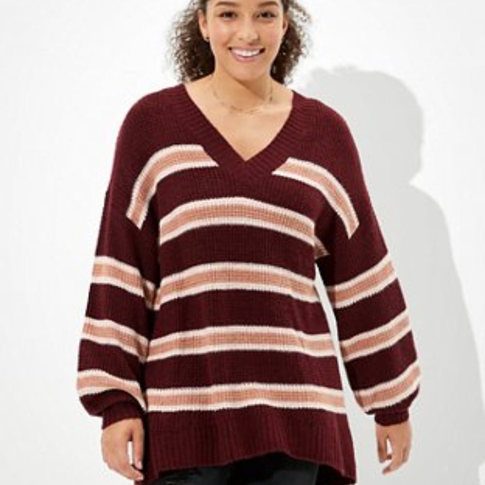 NEW American Eagle Stripe V-neck Pullover Sweater P5332